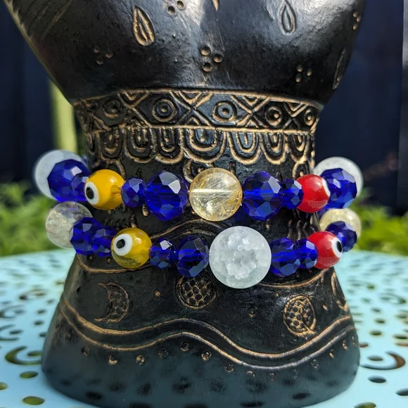 🧿SOLD🧿Evil Eye Protection Citrine Quartz Beads Good Luck Crystals Blue - Picture 12 of 17
